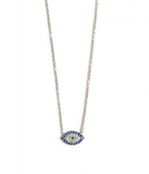 Sterling silver 925 Turkish necklace featuring an evil eye pendant with blue and white cubic zirconia stones.