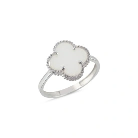 White Clover Ring Crafted from 925 Sterling Silver – Elegant Wholesale Jewelry for Women