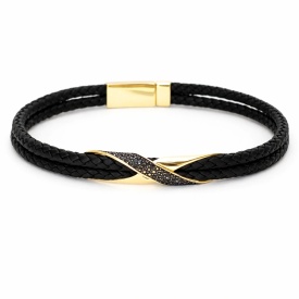 Wholesale 925 Sterling Silver Gold Infinity Twist Black Leather Men’s Bracelet – Bulk Turkish Jewelry Supplier