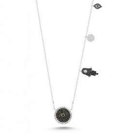 Black Evil Eye Necklace Hamsa Symbolic Charms Sterling Silver