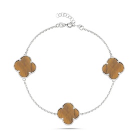 Brown Tiger Eye Style Clover Bracelet in 925 Sterling Silver – Refined Wholesale Jewelry