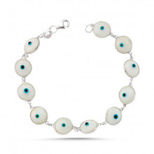 Evil Eye Glass Beaded Bracelet Silver Handmade Turkish Jewelry
