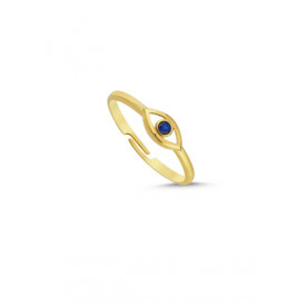 Gold Evil Eye Ring with Blue Gemstone - 925 Sterling Silver