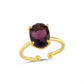 Gold-Plated Adjustable Ring with Oval Garnet Gemstone