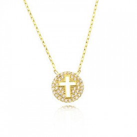 Gold-Plated Cross Necklace with Cubic Zirconia Accents