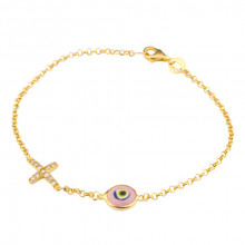 Gold Plated Cross Pink Evil Eye Bracelet Turkish Silver Wholesale