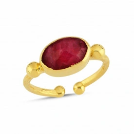 Gold-Plated Ruby Gemstone Ring in Sterling Silver