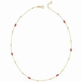 Gold-Plated Sterling Silver Evil Eye Necklace with Red Charms