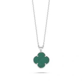 Green Malachite Look Clover Necklace in 925 Sterling Silver – Elegant Wholesale Jewelry for Women