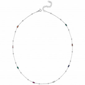 Multi-Colored Gemstone Station Necklace - Sterling Silver Chain