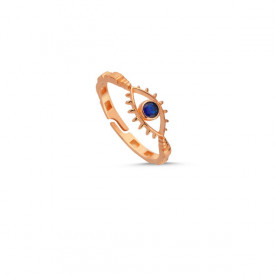 Rose Gold Evil Eye Ring with Blue Stone Adjustable Design