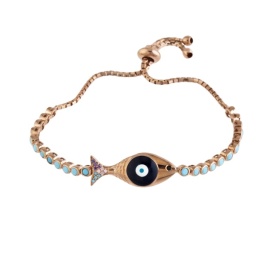 Rose Gold-Plated Evil Eye Fish Bracelet with Adjustable Chain
