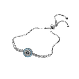 Silver Adjustable Evil Eye Bracelet with Turquoise and Crystals