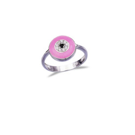 Sterling Silver Pink Evil Eye Ring with Crystal Accents