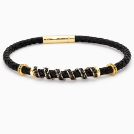 Wholesale 925 Sterling Silver Gold Helix Bead Black Braided Men’s Bracelet – Exclusive Turkish Jewelry Supply