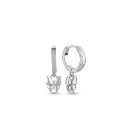 925 Sterling Silver Butterfly Charm Huggie Earrings Rhodium Plated