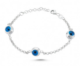 Blue Evil Eye Beads Bracelet Handmade Sterling Silver Jewelry