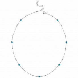 Blue Evil Eye Station Necklace - Sterling Silver Chain