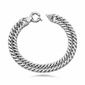 Chunky Round Clasp Double Curb Silver Bracelet Bold Stylish
