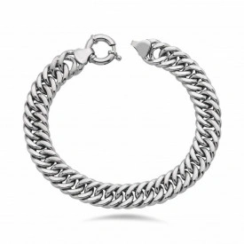 Chunky Round Clasp Double Curb Silver Bracelet Bold Stylish
