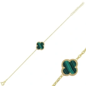 Gold Malachite Clover Bracelet Elegant Lucky Charm Jewelry