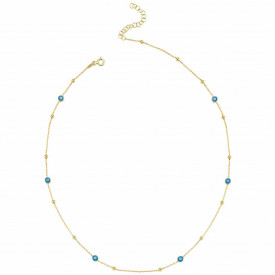 Gold-Plated Sterling Silver Evil Eye Necklace with Blue Charms