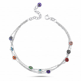 Multi-Color Evil Eye Charm Bracelet 925 Sterling Silver