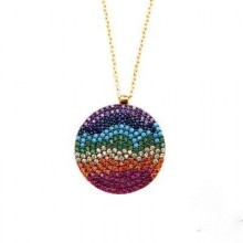 Multicolor round evil eye necklace featuring vibrant stones and a 925 sterling silver chain. Stylish and symbolic pendant design.