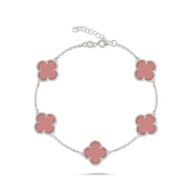 Rose Pink Clover Station Bracelet Crafted in 925 Sterling Silver – Wholesale Women’s Jewelry