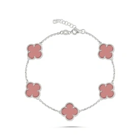 Rose Pink Clover Station Bracelet Crafted in 925 Sterling Silver – Wholesale Women’s Jewelry