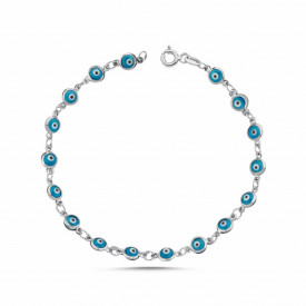 Gold-plated sterling silver bracelet with vibrant blue evil eye motifs, designed for a stylish and protective accessory.