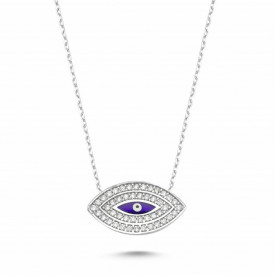 Sterling Silver Evil Eye Necklace with White and Purple Accents