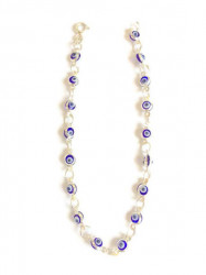 Sterling silver mini evil eye bracelet with purple bead charms and protective evil eye motifs for a chic and meaningful accessory.