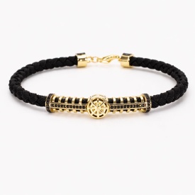 Wholesale 925 Sterling Silver Gold Maritime Emblem Braided Black Men’s Bracelet – Turkish Bulk Supplier