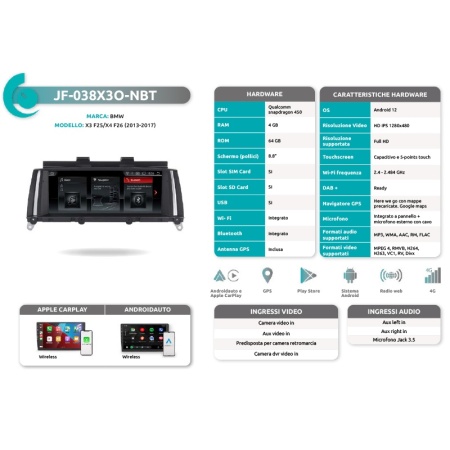 Autoradio per BMW X3 F25 &amp; X4 F26 dal 2013 al 2017 JF Sound JF-038X3O-NBT - Img 3