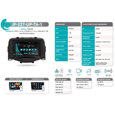 Autoradio per Peugeot 108 con Retrocamera Originale JF Sound JF-227-TA-1 - Img 2