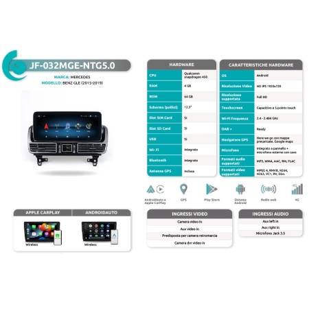 Autoradio per Mercedes GLE dal 2015 al 2019 JF Sound JF-032MGE-NTG5.0 - Img 5