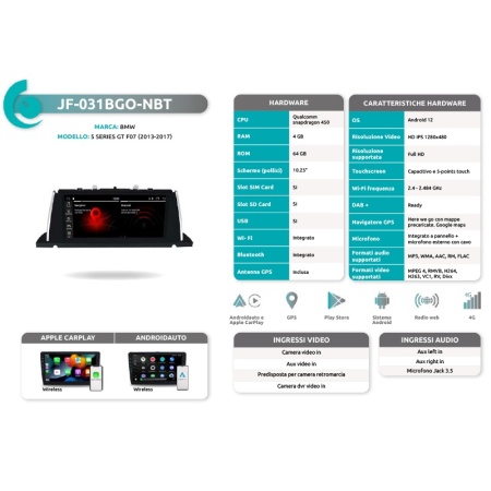 Autoradio per BMW Serie 5 GT F07 dal 2013 al 2017 JF Sound JF-031BGO-NBT - Img 3