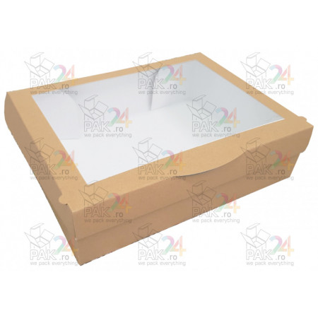 Cutie carton natur cu display pentru prajituri 30x20x7 cm