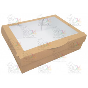 Cutie carton natur cu display pentru prajituri 30x20x7 cm