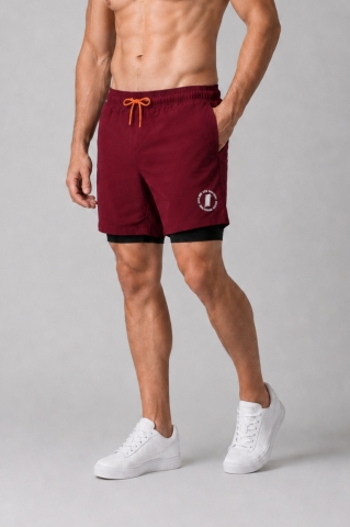 StrongFit 2-in-1 Men’s Shorts, Burgundy