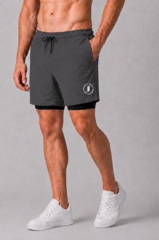 StrongFit 2-in-1 Men’s Shorts, Grey