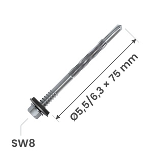 Surub autoforant panouri sandwich 5,5/6,3x75mm, saiba R16, strapungere 12 mm, OEM T12, zincat, 100 buc