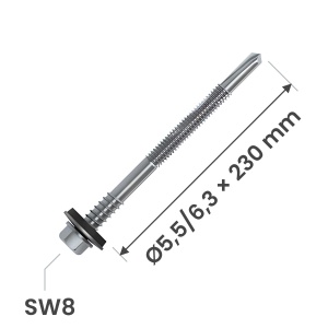 Surub autoforant panouri sandwich 5,5/6,3x230mm, saiba R16, strapungere 12 mm, OEM T12, zincat, 100 buc