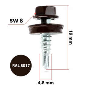 Surub autoforant tabla 4,8x19mm, cap hex SW-8, saiba EPDM, Klimas WSBP, culori RAL, 250 buc - Img 2