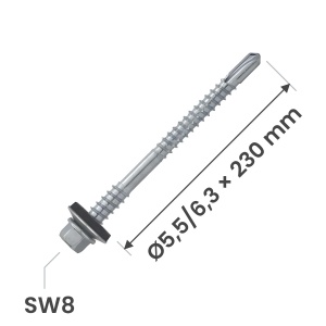 Surub autoforant panouri sandwich 5,5/6,3x230mm, saiba R16, strapungere 6 mm, OEM T6, zincat, 100 buc