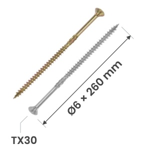 Surub constructii lemn 6x260mm, cap inecat TX30, Klimas KMWHT, zincat, 100 buc