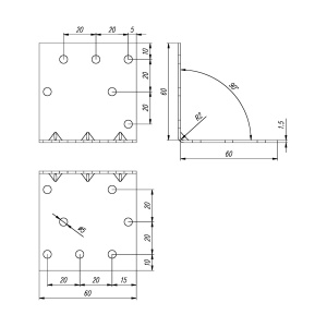 Coltar perforat ranforsat, Domax, 60x60x60x1,5 mm - Img 3