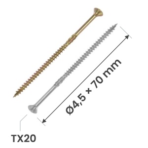 Surub constructii lemn 4.5x70mm, cap inecat TX20, Klimas KMWHT, zincat, 250 buc