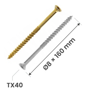 Surub constructii lemn 8x160mm, cap inecat TX40, Klimas WKCS, zincat galben, 50 buc